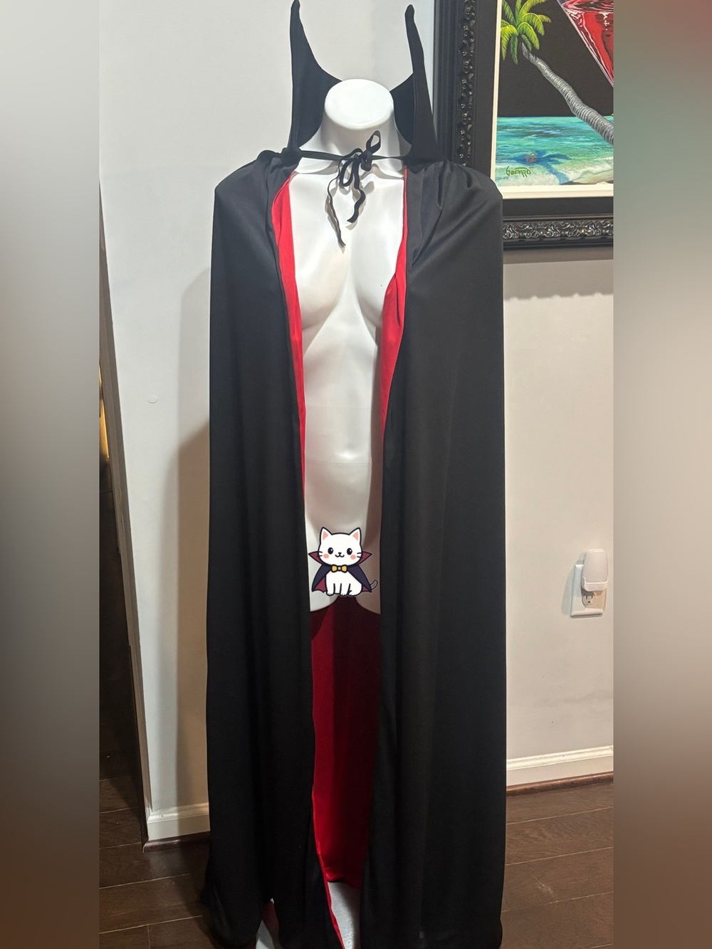 Black Hooded Cape with Red Lining - Unisex Dramatic Cape Large or 2X